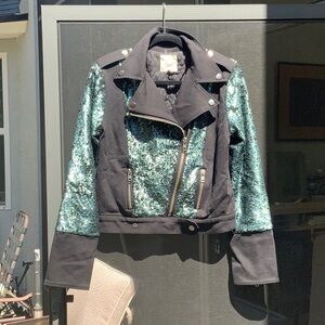 Chaser Sequin and Ponte Moto Embellished Black Jacket